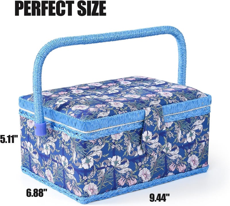 FOPUGT Sewing Basket - Sewing Box for Sewing Supplies, Sewing Organizer Box Sewing Kit Storage Christmas Gift for Sewing Enthusiast (Royal Blue) - Image 2